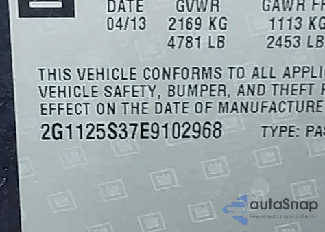 2014 Chevrolet Impala 2Lt z USA, uszkodzony, nr VIN 2G1125S37E9102968